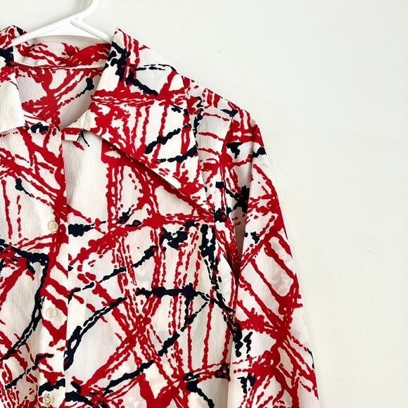 Vintage 70s homemade dagger collar paint splatter button down shirt womens M - Picture 6 of 10